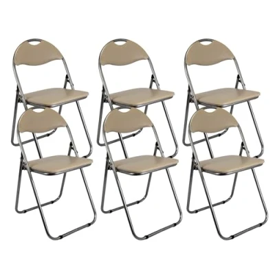 Image of Meta Faux leather Office Chairs Steel Frame folding Chair for Home, Office, Dining &amp; Reception (6, Cream)