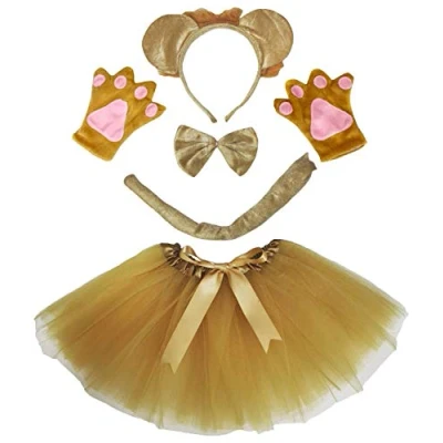 Image of Petitebelle Cutie Headband Bowtie Tail Gloves Tutu 5pc Girl Costume 1 5y (3D Khaki Lion)