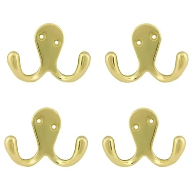 Image of Merriway® BH00128 (4 Pcs) EB Electro Brassed Twin Robe Hook Pack of 4 Pieces