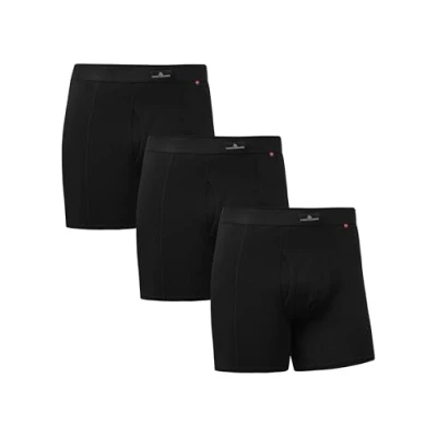 Image of DANISH ENDURANCE Cotton Boxers for Men with Optional Fly, Stretchy &amp; Breathable Men&#039;s Underwear Trunks, 3 Pack, Black
