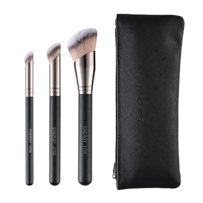 Image of ENERGY 3 in 1 Makeup Brush Set with Travel Pouch Portable, including Foundation Brush, Concealer (Gift for Her, Gift Woman)