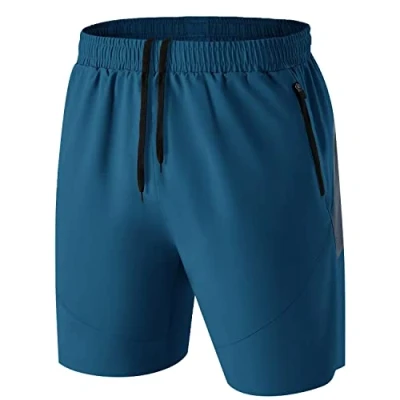 Image of HMIYA Men&#039;s Sport Shorts Quick Dry Running Gym Casual Short Lightweight with Zip Pockets(Peacock Blue,EU 4XL/US 3XL)