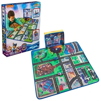 Image of PAW Patrol: The Mighty Movie, Pup Squad Play Mat Gift Pack with Pups Chase &amp; Vee Racer Toy Cars, Kids Toys for Boys Girls Ages 3+