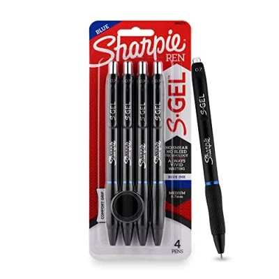 Image of SHARPIE Blue Colour S Gel Pen Set for Students Water Proof ink Smooth &amp; Comfortable Writing Experience Office Stationery Medium Point (0.7mm) Pack of 4