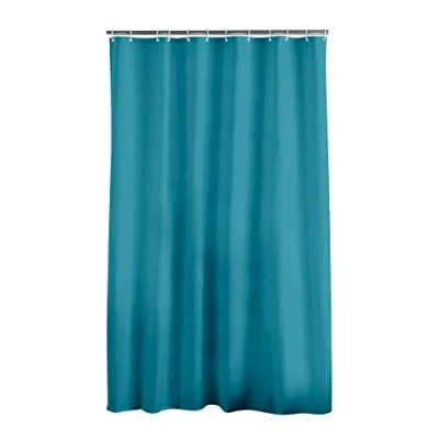 Image of Douceur d&#039;Intérieur Shower Curtain with Hooks, Polyester, Petrol, 180L X 200H cm (1 Panneaux)