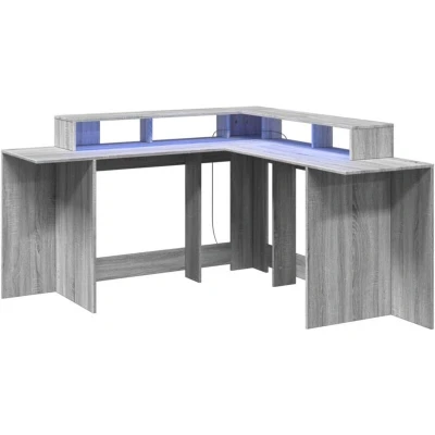 Image of vidaXL Desk with LED Lights Grey Sonoma 152x152x91 cm Engineered Wood