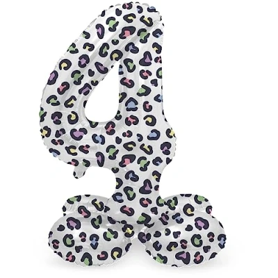 Image of Folat 63934 Standing 4 Bright Panther White 72 cm Birthday Decoration Balloon Number No Helium Required, Multicoloured, Standard Size