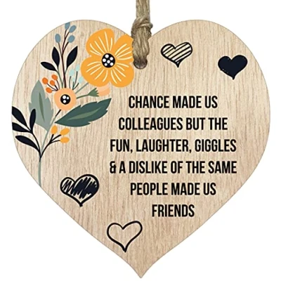 Image of Chance Made Us Colleagues, Retirement Gifts For Women Hanging Wooden Heart Sign Plaque, Birthday Light Wood Hearts Plaques, Leaving Presents Unusual