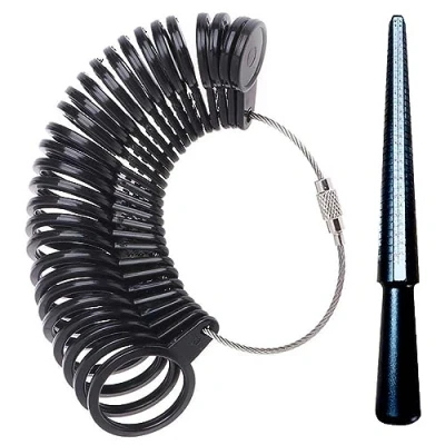 Image of Boolavard Black Plastic Ring Sizer Gauge Set Mandrel Measuring Stick Jewelry Making Tools UK/EU Finger Sizing Loop