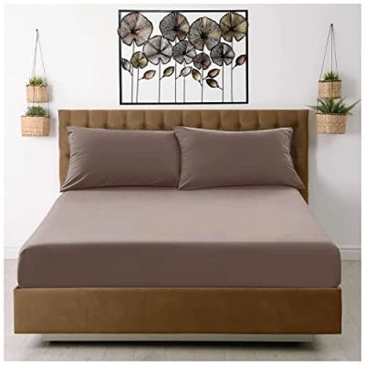 Image of GC GAVENO CAVAILIA Extra Deep, Non Iron Percale Fitted Sheet, Super Soft Plain Dyed Easy Care Bedding, Polycotton, Chocolate, King