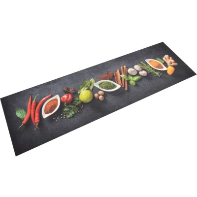 Image of vidaXL Multicolor Kitchen Rug Runner with Spices Print Velvet Soft, Absorbent and Skid Resistant Mat for Indoor Outdoor Spaces