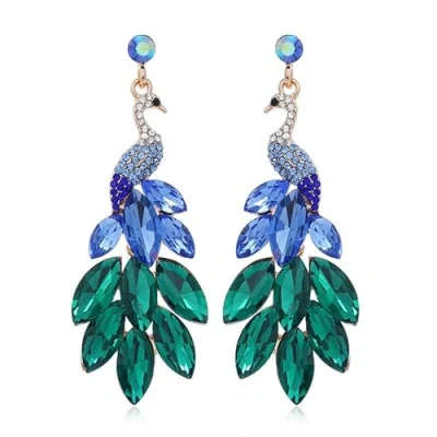 Image of fdsmall Women’s Tassel Earrings Peacock Dangle Austrian Crystal Boho Waterfall Beaded Fringe Drop Earring (Multicolor)