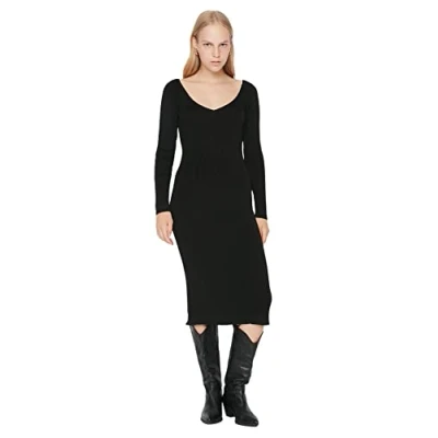 Image of Trendyol Women Design Maxi Bodycon Slim Knitwear Dress Schwarz