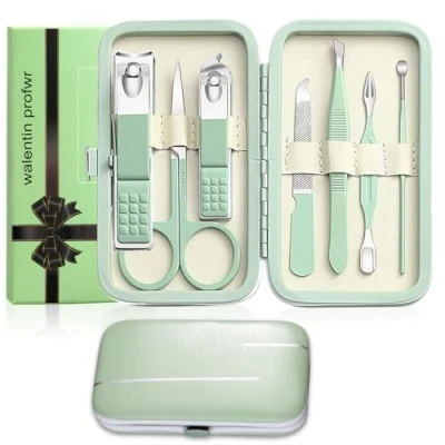 Image of Manicure Set Nail Clipper Men Women Toe Finger Personal Care Tools with Portable Travel Case Pedicure Grooming Kit for Family Friends Wife(Green)