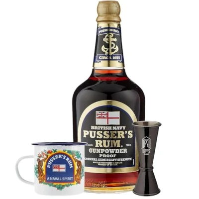Image of Pussers Gunpowder Proof Rum Cup &amp; Jigger Set 70cl Gifts For Him