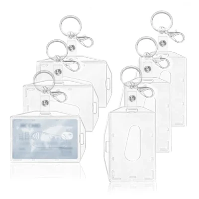 Image of 6 Pcs ID Card Holders with Keyring, Hard Clear Badge Holder, for Holder Office,School, Credit Cards,ID Clip,Pass (6 Keyring)
