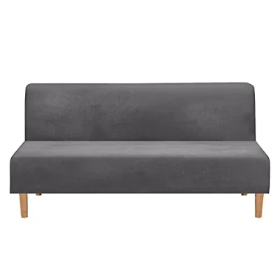 Image of Mingfuxin Armless Sofa Bed Covers, Stretch Velvet Futon Couch Cover Thick Soft Cozy Slipcover Furniture Protector Folding (Thick Gray)