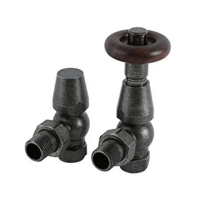 Image of Milano Windsor Traditional Pair of Pewter Thermostatic Angled Radiator Valves