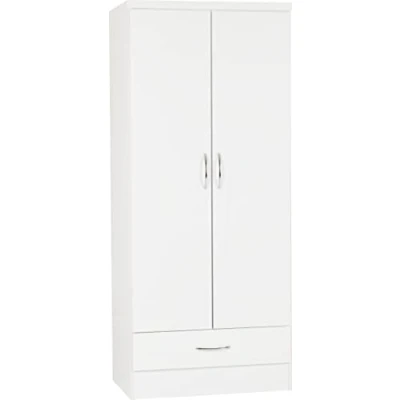 Image of Seconique Nevada 2 Door 1 Drawer Wardrobe in White Gloss
