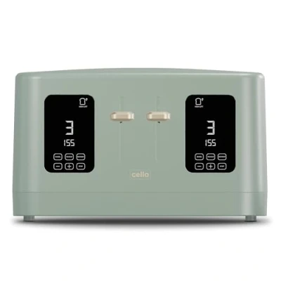 Image of Cello Digital 4 Slice Toaster with Toast Timer, 1600W, Control Panel, Wide Slot, 7 Browning Levels, Auto Stop, Sage green Design, High Lift, Countdown Detachable crumb tray, 2024 model