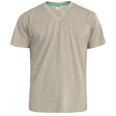 Image of D555 Duke Mens Kingsize V Neck Plain Cotton T Shirt Ribbed Khaki 7XL (Signature)