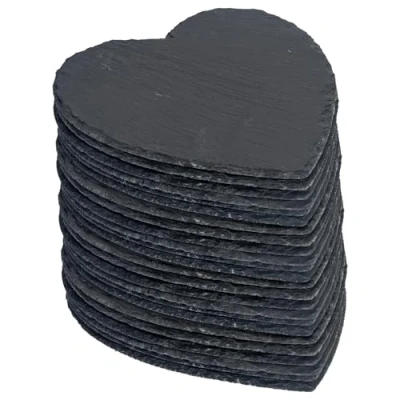 Image of Argon Tableware Heart Slate Placemats 25cm Pack of 24 Black Natural Stone Dinner Mats Dinnerware Plate for Kitchen, Home, Bar, Restaurant, Weddings, Events
