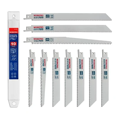 Image of WORKPRO Reciprocating Saw Blades Set 10 Piece, Sabre for Wood/Metal Cutting, Made with HSS, Compatible All