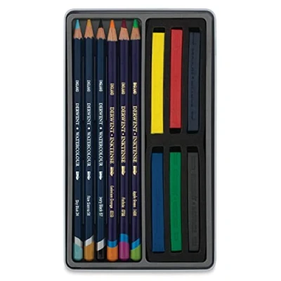 Image of Derwent Watercolour Collection Sampler Kit, Painting &amp; Drawing, Drawing Set Of 12 Pencils Blocks, Includes Inktense, Professional Quality, 0700303