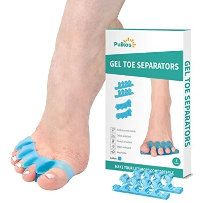 Image of Puikos Toe Separator Spacers Straightener Alignment Orthotics Dividers for Overlapping Toes Relief Bunion Hammer Plantar Fasciitis Crooked Pedicure Nail Polish Yoga (blue)