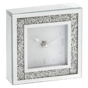 Image of JustSparkle Elegant 14x14 Crushed Diamante Square Crystal Clock Timeless Design Silver