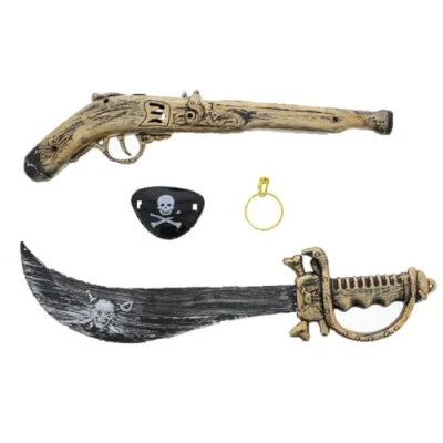 Image of Zac&#039;s Alter Ego Pirate Kit Eye Patch, Earring, Sword &amp; Gun Costume Party Halloween World Book Day