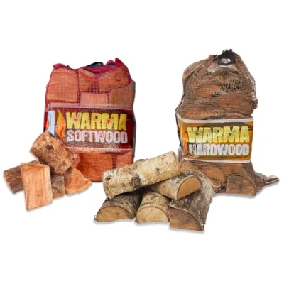Image of 1 x 25L Net of Softwood Logs &amp; Hardwood Firewood Warma Kiln Dried Ready to Burn Easy Light Wood For Outdoor Open Fire Pits Burners Coal Stoves Log