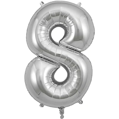 Image of Oaktree UK 34&quot; Number 8 Silver Foil Balloon