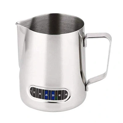 Image of 350ml Stainless Steel Milk Jug Frothing Pitcher with Thermometer for Coffee, Cappuccino, Espresso, Latte Art