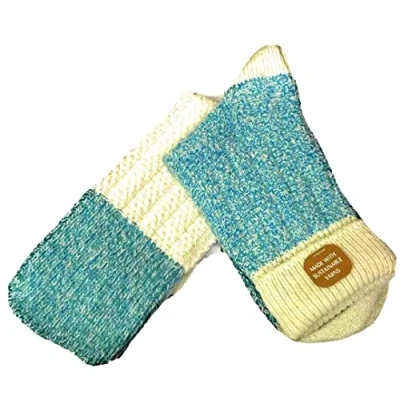 Image of BERRY &amp; WILSON LADIES WOOL BOOT / WALKING SOCKS *2 PAIRS*, Turquoise Cream, One Size
