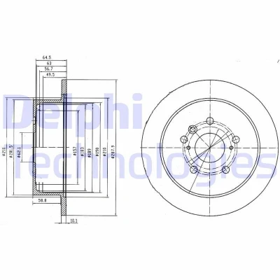 Image of 424310E010, 424310E011, 4243148040, 4243148041 Brake disc DELPHI BG4180 288mm 10mm 5 solid Oiled Untreated LEXUS: RX II