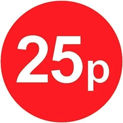Image of Pack of 500 20mm Price Stickers Choose from 10p to £15 Bright Red Many Prices (25p Red)