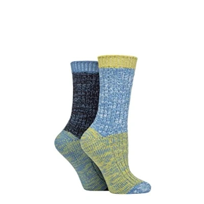 Image of Elle Ladies Cosy Soft Chunky Ribbed Plain Boot Socks in a Multipack of 2 Pairs For Walking, Hiking and Trekking Assorted Colours Sizes 4 8 Autumn Apple