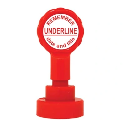 Image of Remember Underline Date and Title Teacher Stamp. Reinkable. 22mm Image. Self Inking Stamp (Red)
