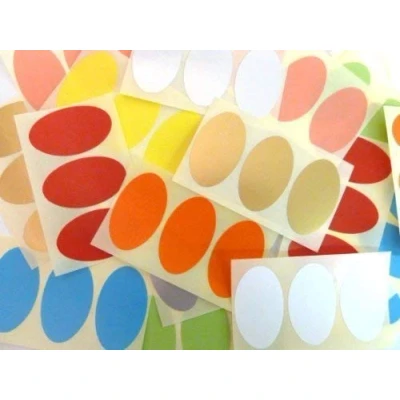 Image of 60 Labels, 50x30mm Oval, Removable/Low Tack Adhesive, Mixed Colour Code Stickers, Self Adhesive Sticky Coloured Labels
