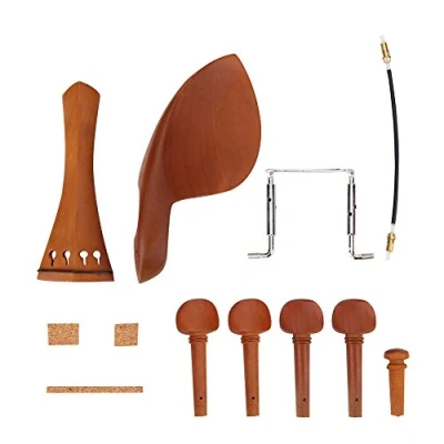 Image of 1 Set 4/4 Wood Violin Parts with Chin Rest Endpin Tailpiece Cork Tuning Pegs Screw Tail Gut Accessory Kit