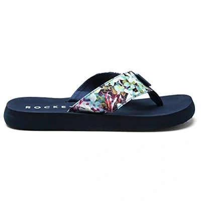 Image of Rocket Dog Women&#039;s Adios Flip Flops, Floral Blue, 7 UK