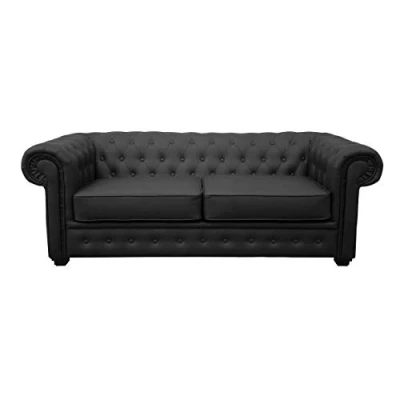 Image of Chesterfield Style Venus Sofa 3 Seater 2 Armchair Black Faux Leather (2 Seater)