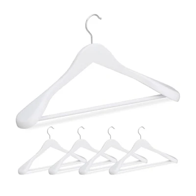 Image of Relaxdays Suit Set of 5, Wide Shoulders, 360 Swivel Hooks, Pants Rail, Wooden Coat Hangers, White, Wood, 5er