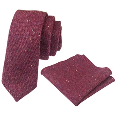 Image of DB Dickie Bow Men&#039;s Luxury Wool Skinny Neck Tie &amp; Pocket Square Set (Burgundy) suitable for formalwear, office, weddings, parties, grooms groomsmen outfits