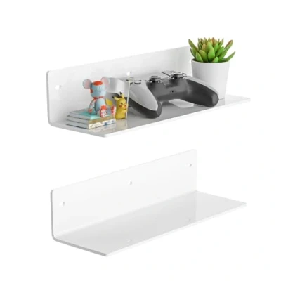 Image of Sezanrpt 30 cm White Acrylic Wall Shelves Set of 2, for Plants, Speakers, Camera, Toiletries, Spice Jars, Coffee, Candles, Shoes 2 Pack