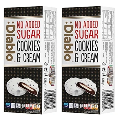 Image of Diablo Dark Cookies with Milk Cream Filling Covered in White Glaze No Added Sugar Sweetened Maltitol Perfect for Gifting 128g (Pack Of 2)