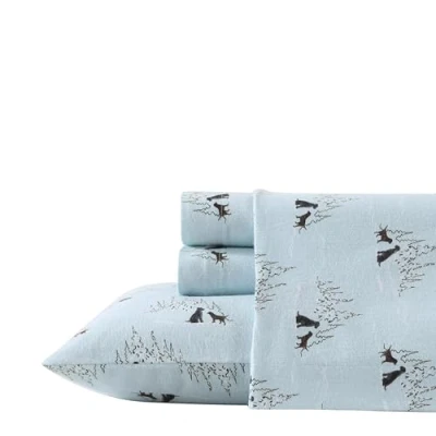Image of Eddie Bauer Queen Sheet Set, Warm Breathable Cotton Flannel Bedding with Deep Pockets, Brushed for Extra Softness, Cozy Home Decor, Oeko Tex Certified (Dog Friends Blue, Queen)