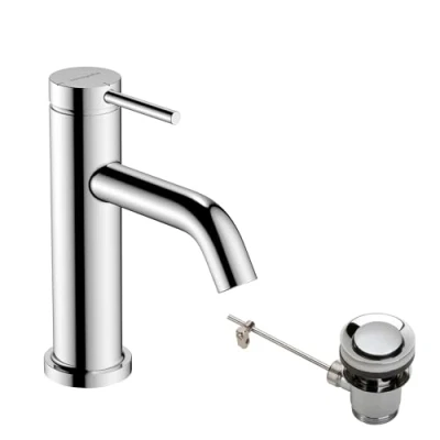Image of Hansgrohe 73302000 Tecturis S Single Lever Basin Mixer 80 CoolStart EcoSmart+ with pop up Waste Set, Chrome, spout Height 80mm