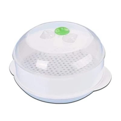 Image of Microwave Steamer Vegetable Rice Oven Plastic Heat resistant Single layer with Lid for Kitchen Cooking.